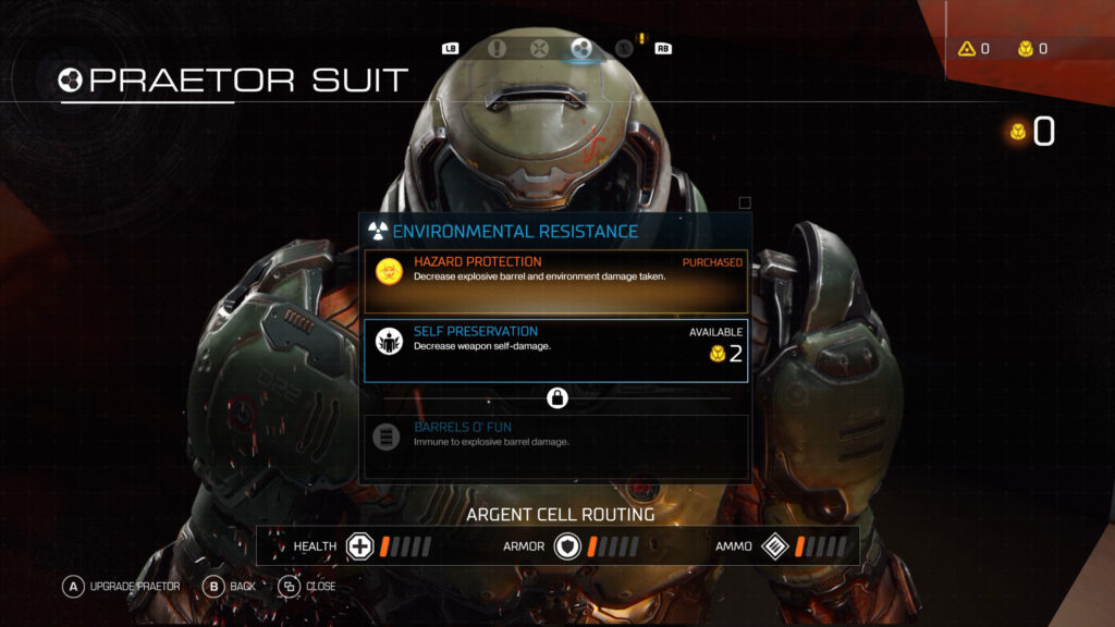 Upgrade-Bildschirm für den Praetor Suit
