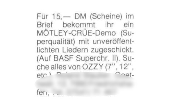 Kleinanzeigen aus dem METAL HAMMER-Archiv