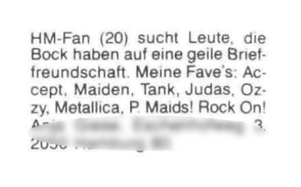 Kleinanzeigen aus dem METAL HAMMER-Archiv