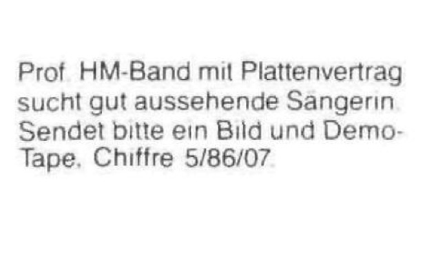 Kleinanzeigen aus dem METAL HAMMER-Archiv