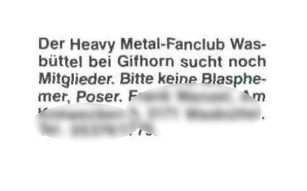 Kleinanzeigen aus dem METAL HAMMER-Archiv