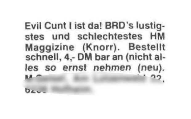 Kleinanzeigen aus dem METAL HAMMER-Archiv