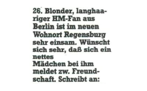 Kleinanzeigen aus dem METAL HAMMER-Archiv