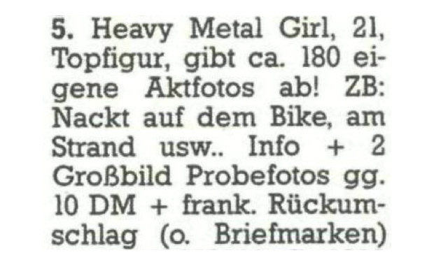 Kleinanzeigen aus dem METAL HAMMER-Archiv
