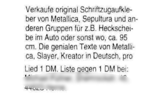 Kleinanzeigen aus dem METAL HAMMER-Archiv