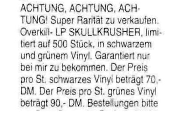 Kleinanzeigen aus dem METAL HAMMER-Archiv