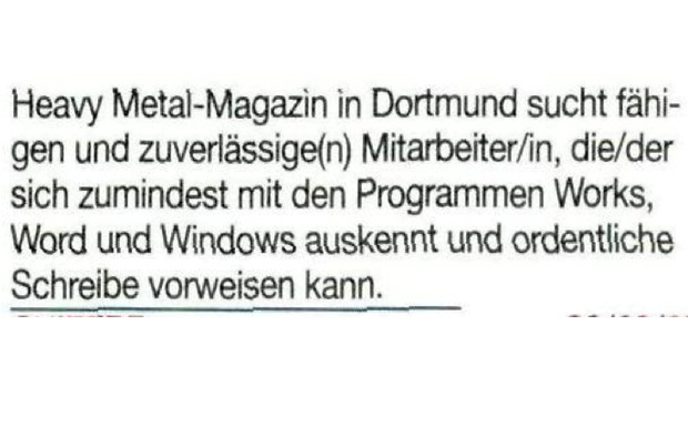 Kleinanzeigen aus dem METAL HAMMER-Archiv