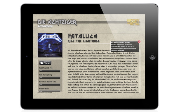 Eindrücke aus der METAL HAMMER iPad-App 'History of Metal'