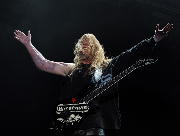 INDIO, CA - APRIL 23:  Musician Jeff Hanneman of Slayer performs onstage during The Big 4 held at the Empire Polo Club on Apr