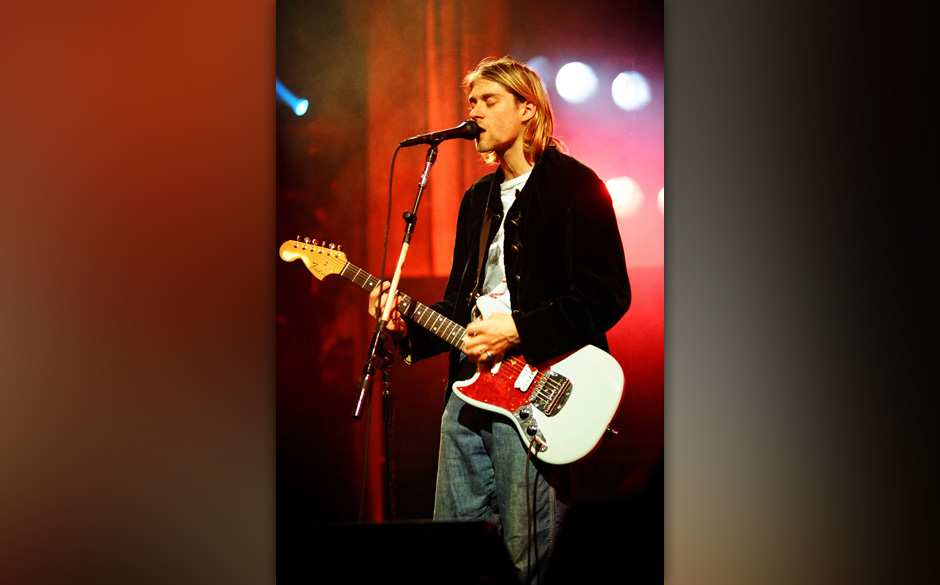 Kurt Cobain of Nirvana during MTV Live and Loud: Nirvana Performs Live - December 1993 at Pier 28 in Seattle, Washington, ...