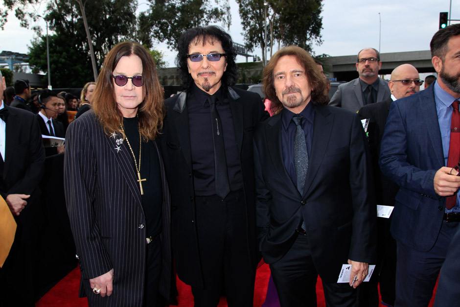 Image #: 26811214    Ozzy Osbourne, Toni Loomi and Geezer Butler of The band 'Black Sabbath' arrive at the 56th Annual Gra...
