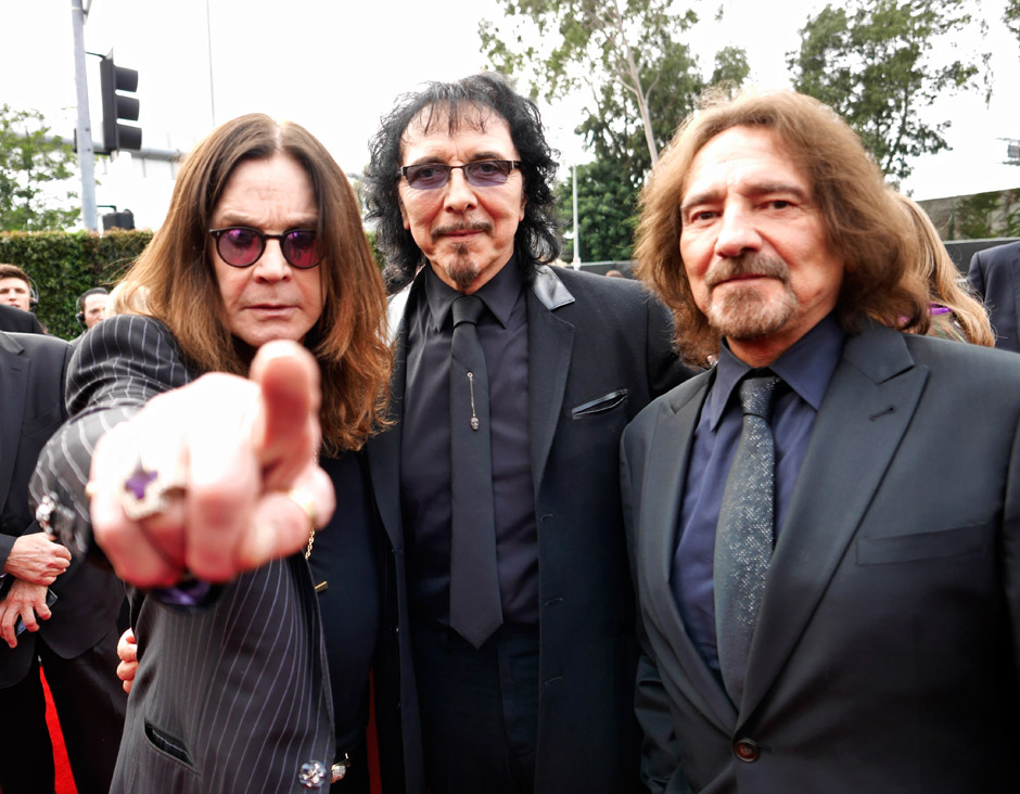 Image #: 26811208    Ozzy Osbourne, Toni Loomi and Geezer Butler of The band 'Black Sabbath' arrive at the 56th Annual Gra...