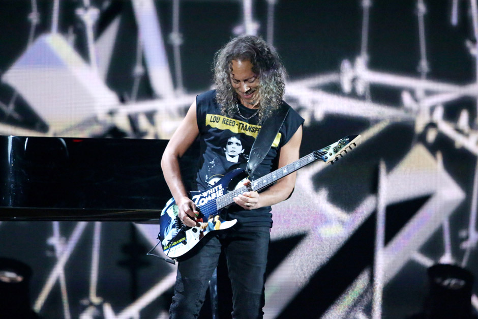 Kirk Hammett of Metallica performs 'One' on stage at the 56th annual Grammy Awards at Staples Center on Sunday, Jan. 26, 2014