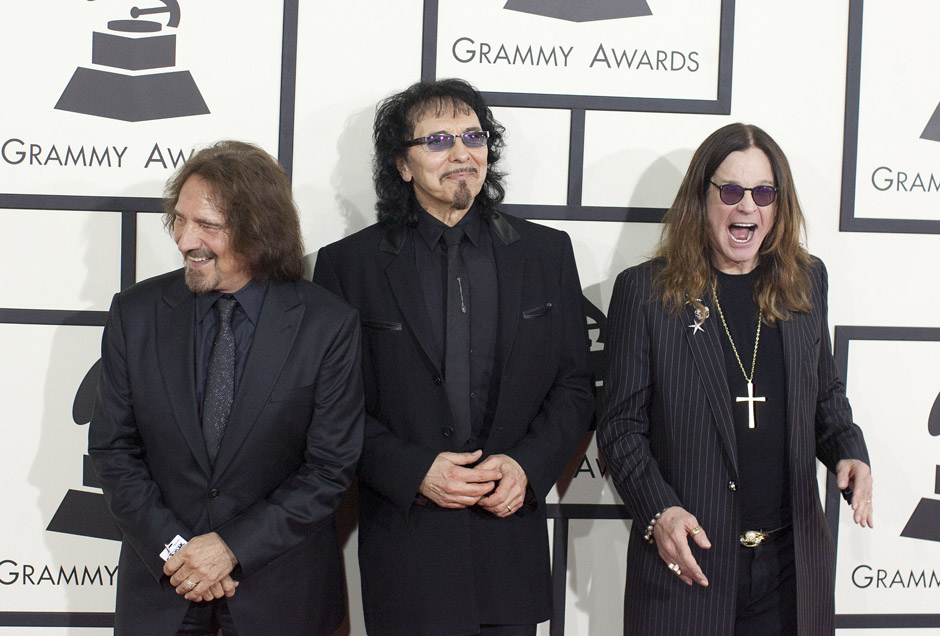Jan. 26, 2014 - Los Angeles, California, U.S - From left, Geezer Butler, Tony Iommi and Ozzy Osbourne of Black Sabbath on ...