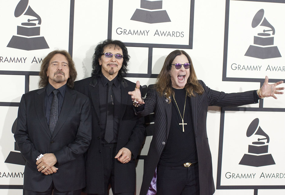 Jan. 26, 2014 - Los Angeles, California, U.S - From left, Geezer Butler, Tony Iommi and Ozzy Osbourne of Black Sabbath on ...