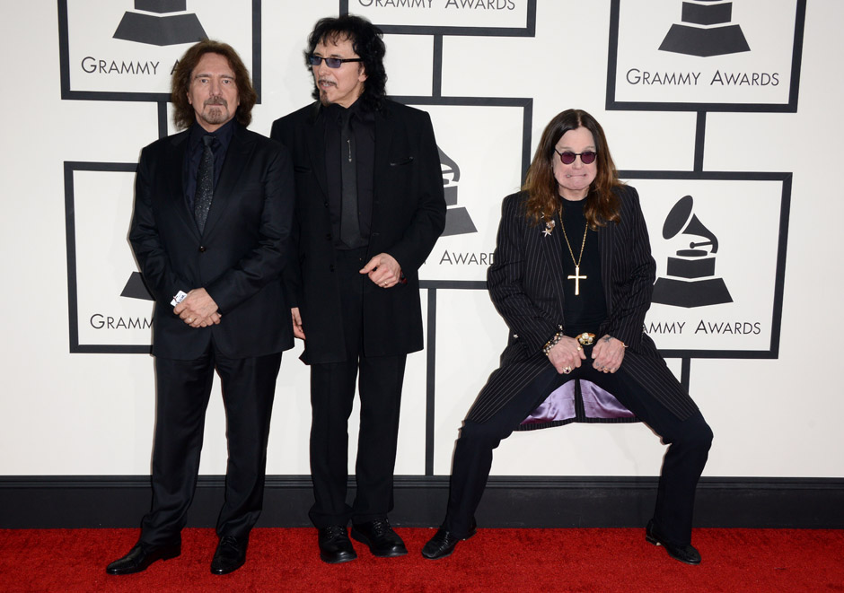 Geezer Butler, Tony Iommi and Ozzy Osbourne of Black Sabbath attend the 56th GRAMMY Awards at Staples Center on January 26, 2