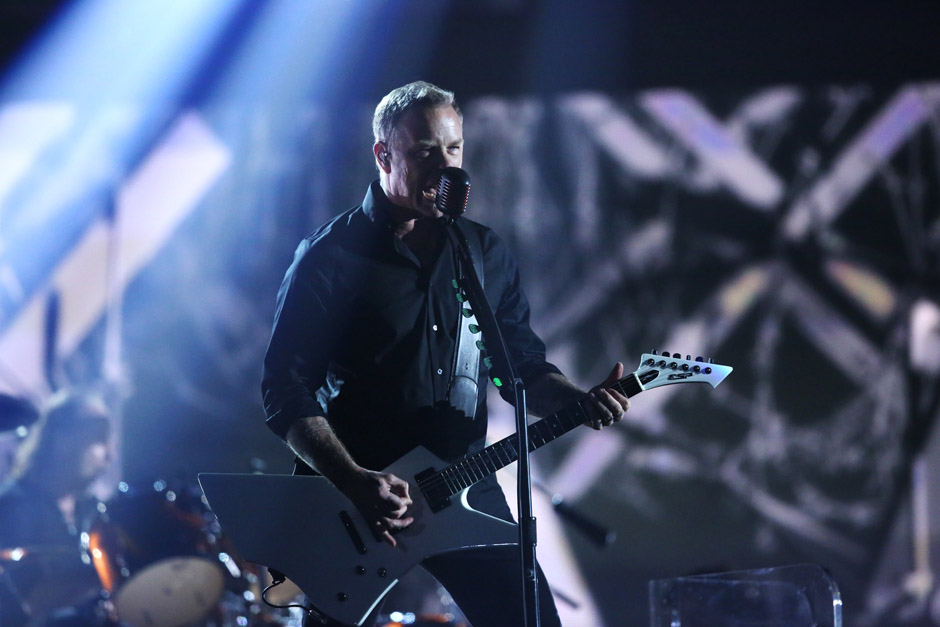 James Hetfield of Metallica performs "One" at the 56th annual Grammy Awards at Staples Center on Sunday, Jan. 26, 2014, in...