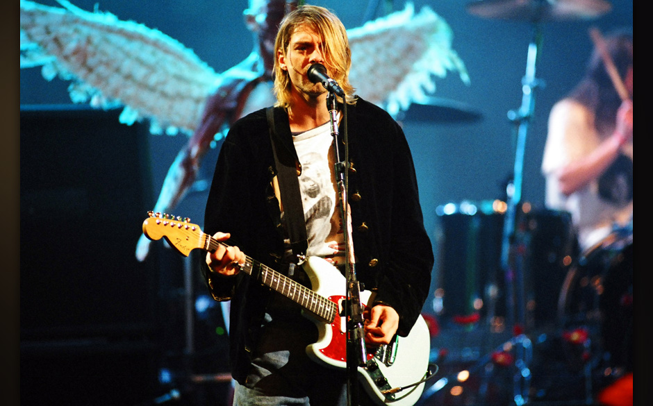 Kurt Cobain of Nirvana during MTV Live and Loud: Nirvana Performs Live - December 1993 at Pier 28 in Seattle, Washington, ...