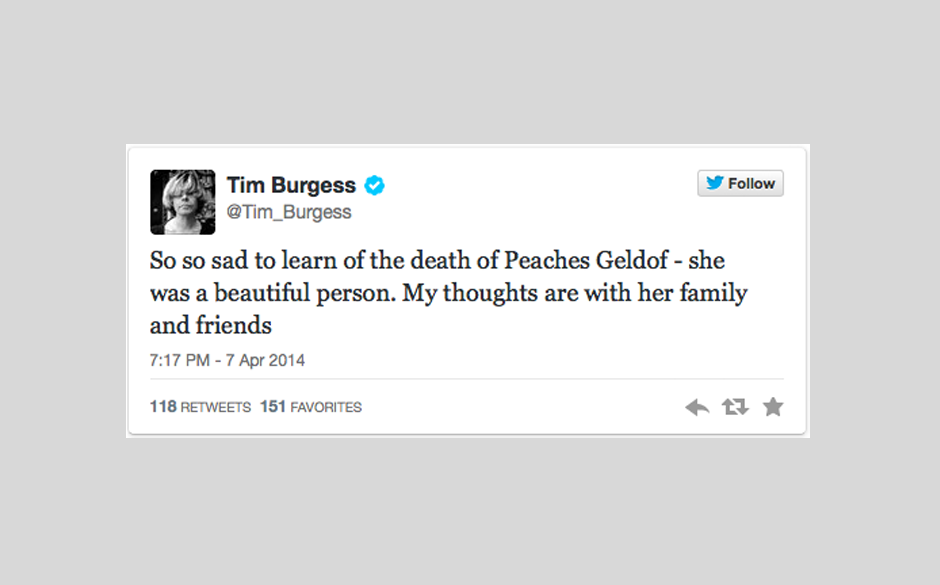 Tim Burgess behält Peaches als wundervolle Person in Erinnerung