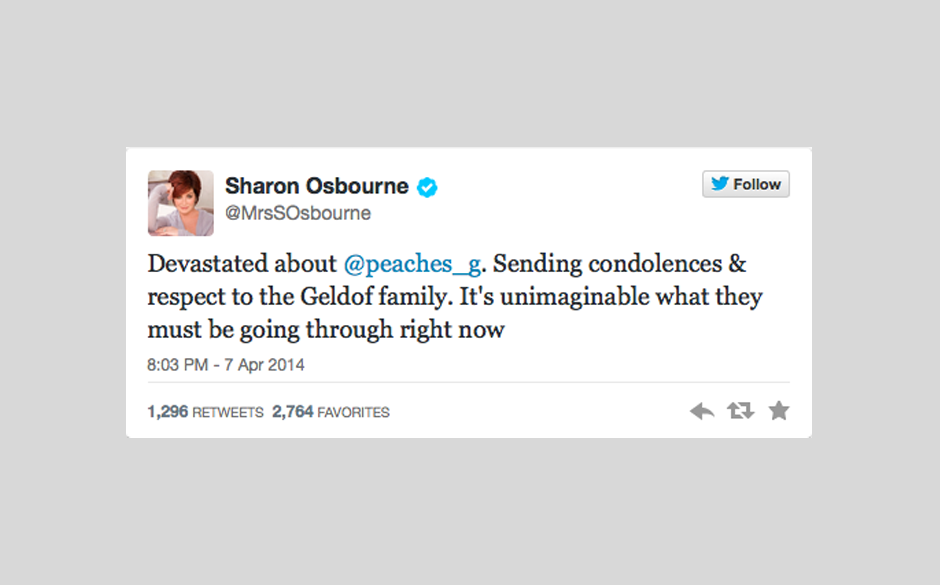 Sharon Osbourne ist 'niedergeschmettert, und kann sich den Schmerz der Familie gar nicht vorstellen'