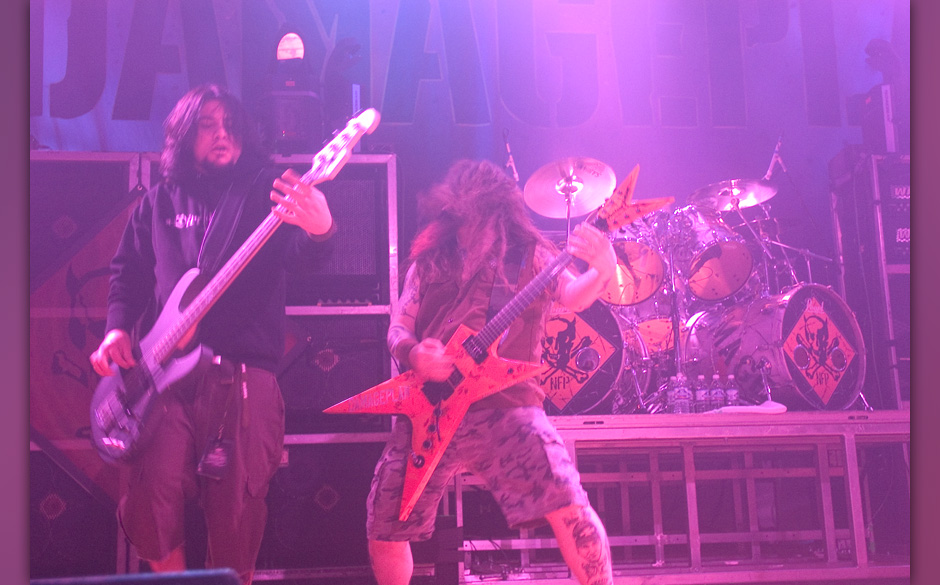 American music group Damageplan performs on stage at the House of Blues, Chicago, Illinois, April 8, 2004. Pictured are Bo...