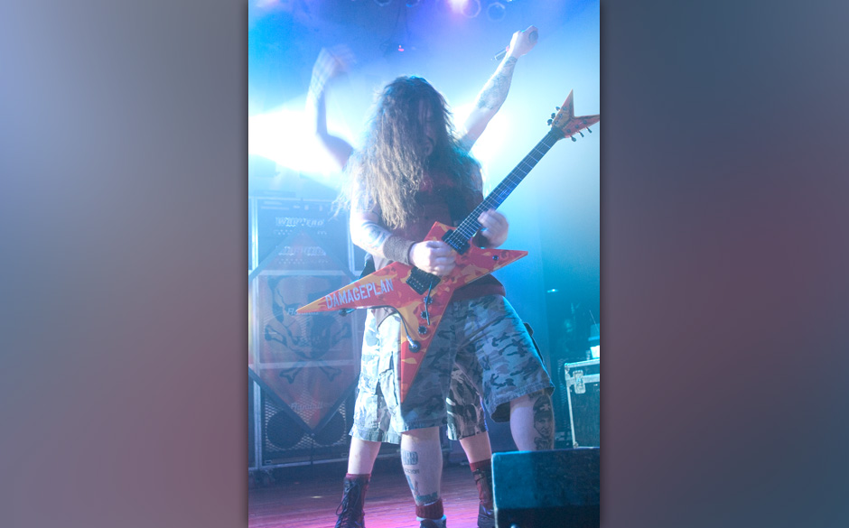 American music group Damageplan performs on stage at the House of Blues, Chicago, Illinois, April 8, 2004. Pictured is Dim...