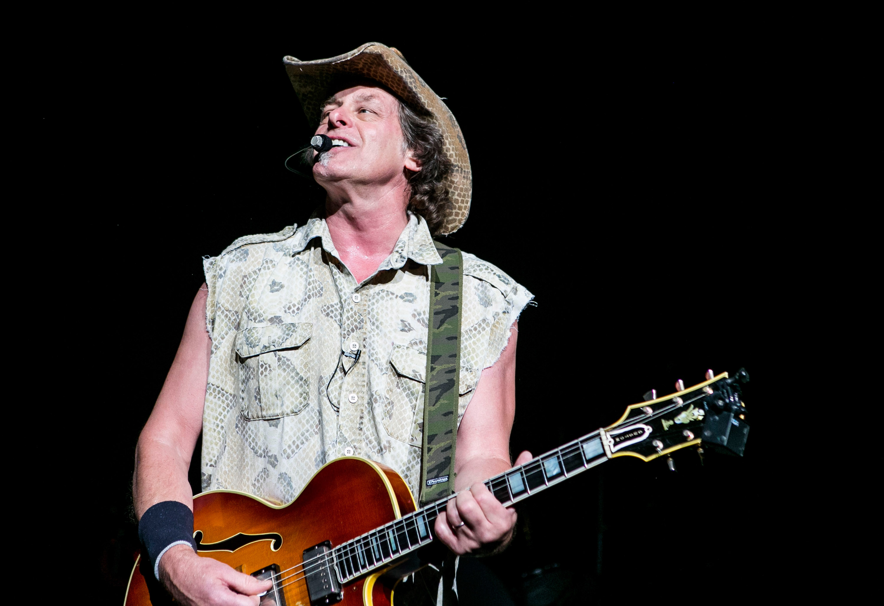 CLARKSTON, MI - JULY 19:  Ted Nugent performs at DTE Energy Music Theater on July 19, 2014 in Clarkston, Michigan.  (Photo by