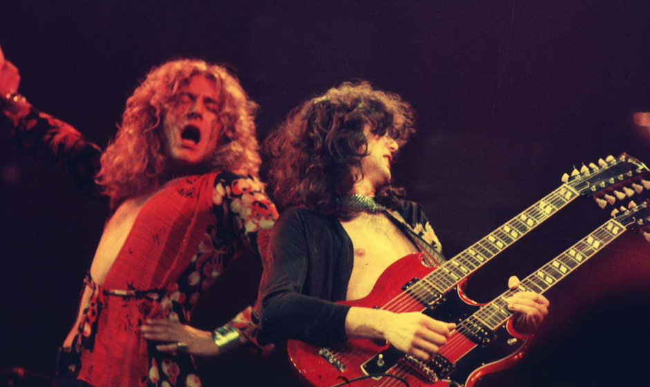 Robert Plant and Jimmy Page of Led Zeppelin at the Chicago Stadium in Chicago, Illinois (Photo by Laurance Ratner/WireImage)