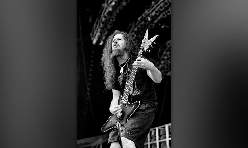 Pantera guitarist Dimebag Darrell live at Castle Donington Monsters of Rock, United Kingdom, 1994. (Photo by Martyn Goodacre/