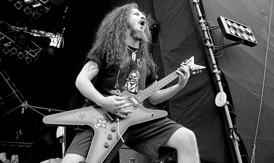 Pantera guitarist Dimebag Darrell live at Castle Donington Monsters of Rock, United Kingdom, 1994. (Photo by Martyn Goodacre/