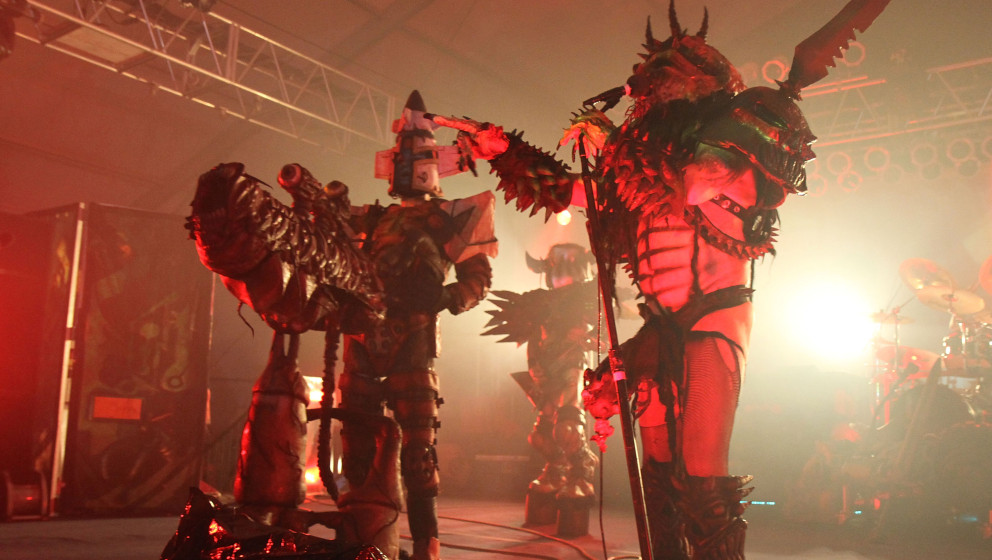 MANCHESTER, TN - JUNE 12:  Oderus Urungus (R) of GWAR performs onstage during Bonnaroo 2010 at The Other Tent on June 12, 201