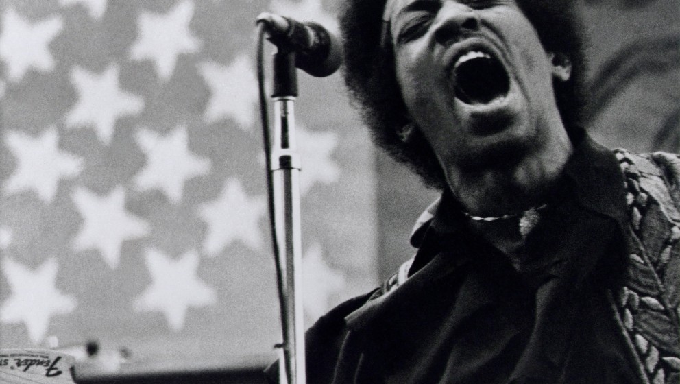 SACRAMENTO - April 26:   Jimi Hendrix performs at Golden Bear raceway in Sacramento, California on April 26, 1970. (Photo by 