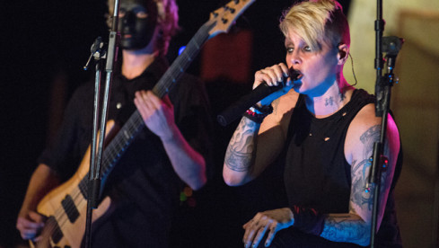 INDIANAPOLIS, IN - OCTOBER 08:  OTEP performs onstage at The Emerson Theater on October 8, 2013 in Indianapolis, Indiana. ...