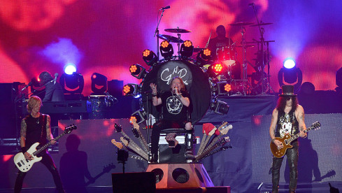 INDIO, CA - APRIL 16:  Duff McKagan, Axl Rose and Slash of Guns N' Roses performs onstage during day 2 of the 2016 Coachel...