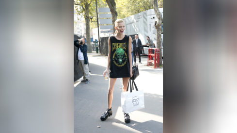PARIS, FRANCE - OCTOBER 4: Model wears a Metallica t-shirt on day 6 during Paris Fashion Week Spring/Summer 2016/17 on Oct...