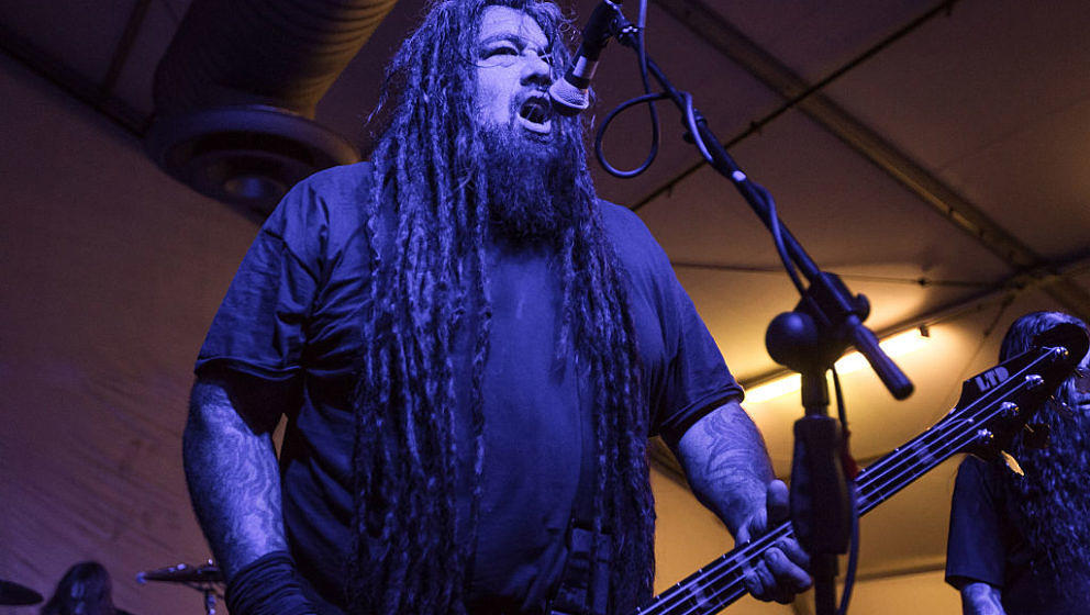 SACRAMENTO, CALIFORNIA - APRIL 09:  Bassist Steev Esquivel of Skinlab performs at Norcal Tattoo And Music Festival on April 9