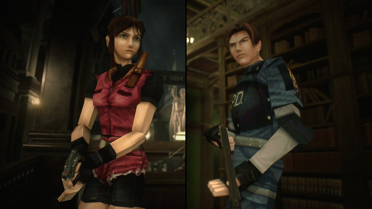 Claire Redfield und Leon S. Kennedy im Retro-Look