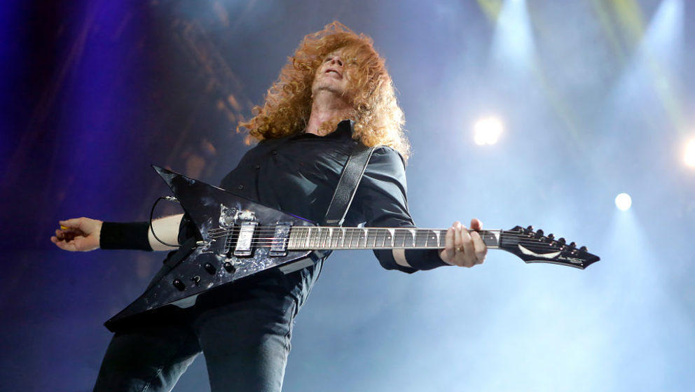 LONDON, ENGLAND - JUNE 16:  Dave Mustaine of Megadeth performs during the Stone Free Festival at The O2 Arena on June 16, 201