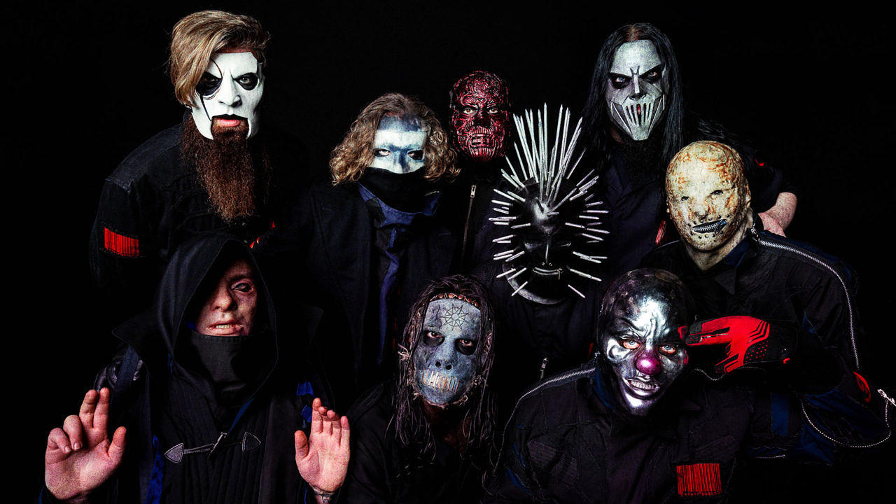 Slipknot im Jahr 2019 - für Chris Fehn (ganz rechts) kam Michael Pfaff in die Band