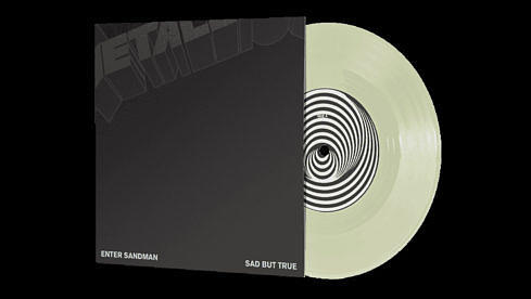 Das ist die limitierte, im Dunkeln leuchtende 7''-Vinyl-Single vom Metallica-Hit ‘Enter Sandman’