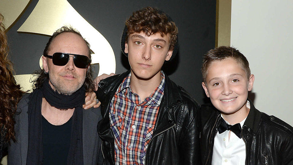 Metallica-Drummer Lars Ulrich mit seinen Söhnen Myles (M.) und Layne bei Grammy Awards 2014