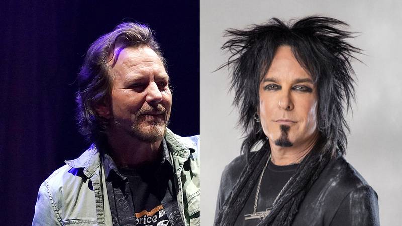 Eddie Vedder (l.) kann Mötley Crüe nicht ausstehen, und Nikki Sixx findet Pearl Jam zum Einschlafen