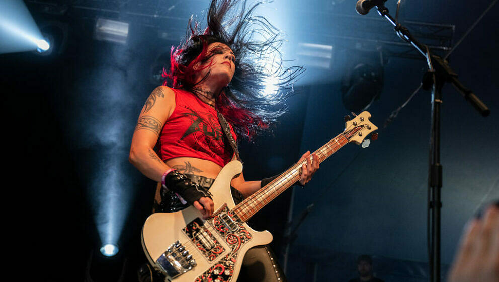 DERBY, ENGLAND - AUGUST 11: Becky Baldwin of Fury performs at Bloodstock Open Air Festival 2023 at Catton Hall on August 11, 