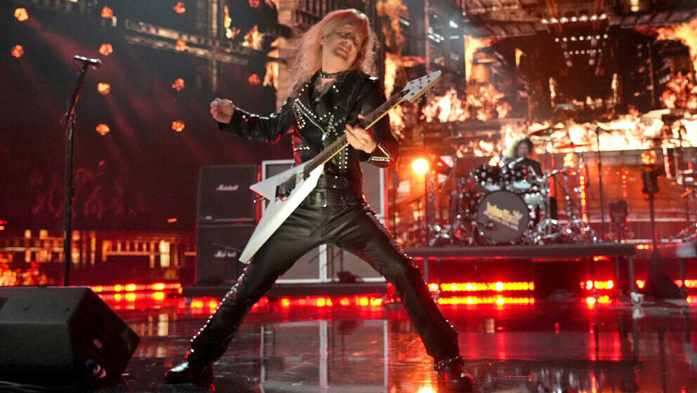 LOS ANGELES, CALIFORNIA - NOVEMBER 05: Inductee KK Downing of Judas Priest performs onstage during the 37th Annual Rock &
